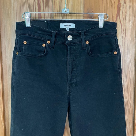 RE/DONE 70s High Rise Stove Pipe Black Jeans Washed Noir Denim Button Fly Sz 26 - Picture 6 of 15
